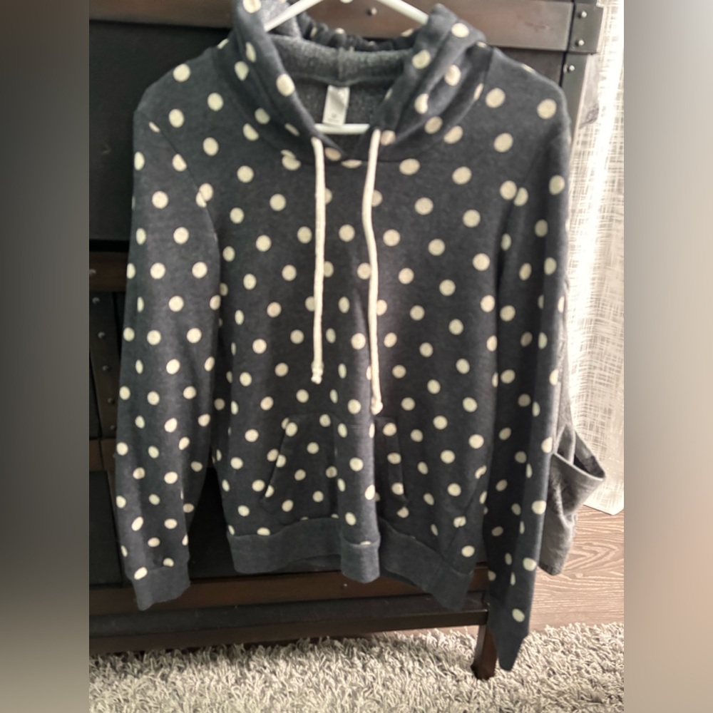 Polka Dot Hoodie - Gray and White